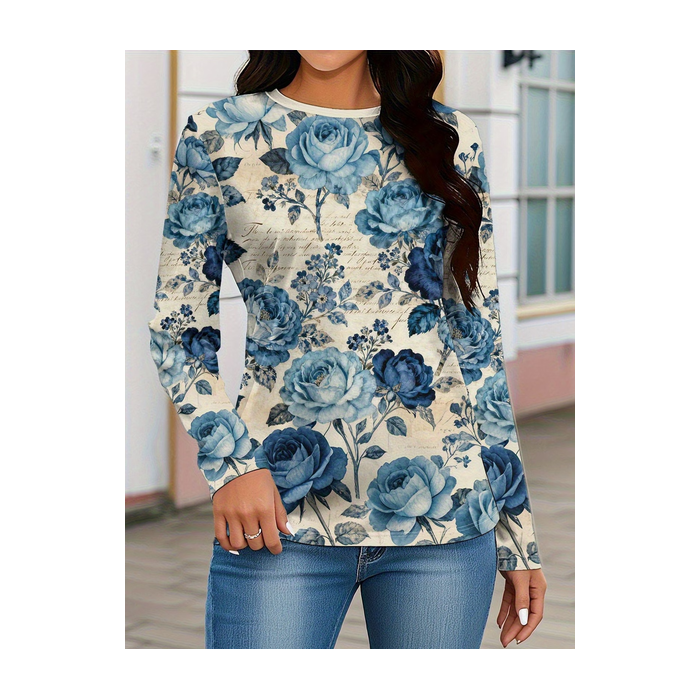 Women Floral Long Sleeve Tee T-shirt Crew Neck Printing Casual Graphic Tee Spring/Fall Top