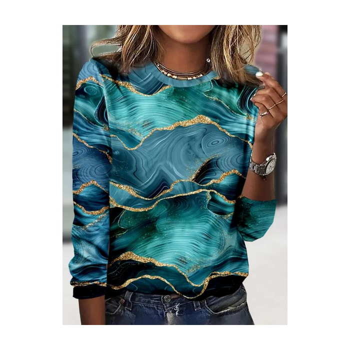 Women Abstract Long Sleeve Tee T-shirt Crew Neck Printing Casual Graphic Tee Spring/Fall Top