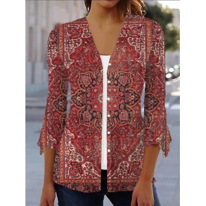 Women's Spring/Fall Outerwear Casual Ethnic Jersey Shawl Jacket