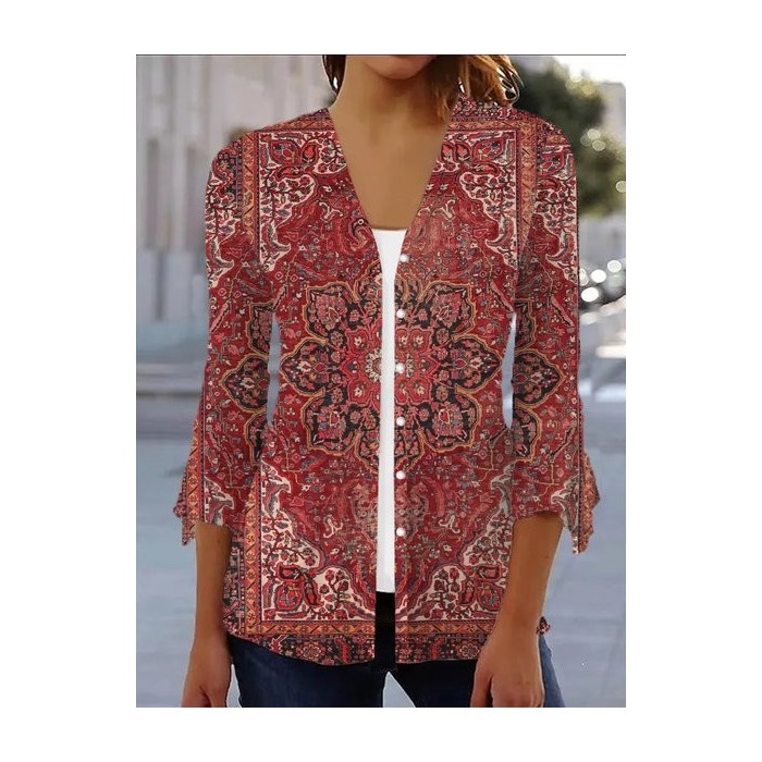 Women's Spring/Fall Outerwear Casual Ethnic Jersey Shawl Jacket