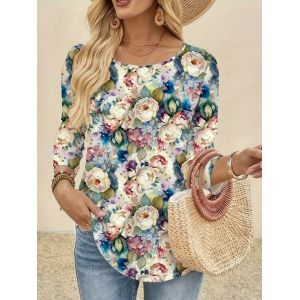 Women Floral Long Sleeve Tee T-shirt Crew Neck Printing Casual Graphic Tee Spring/Fall Top