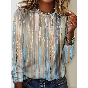 Women Abstract Long Sleeve Tee T-shirt Crew Neck Printing Casual Graphic Tee Spring/Fall Top