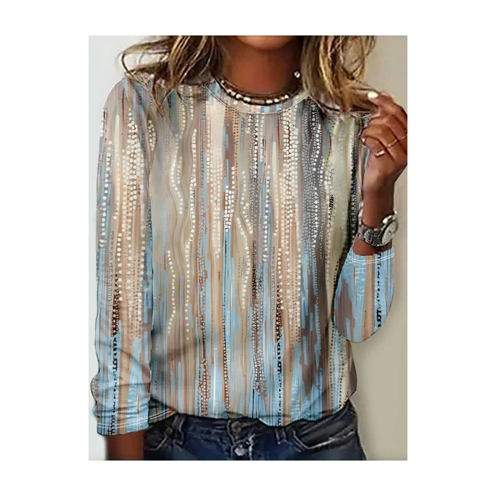 Women Abstract Long Sleeve Tee T-shirt Crew Neck Printing Casual Graphic Tee Spring/Fall Top