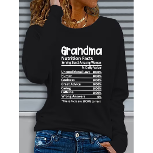 Women Text Letters Long Sleeve Tee T-shirt Crew Neck Printing Casual Graphic Tee Spring/Fall Top