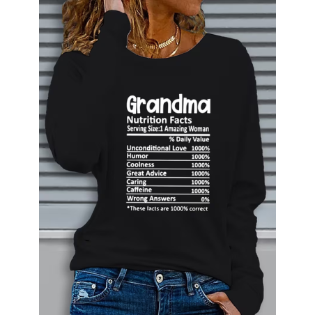 Women Text Letters Long Sleeve Tee T-shirt Crew Neck Printing Casual Graphic Tee Spring/Fall Top