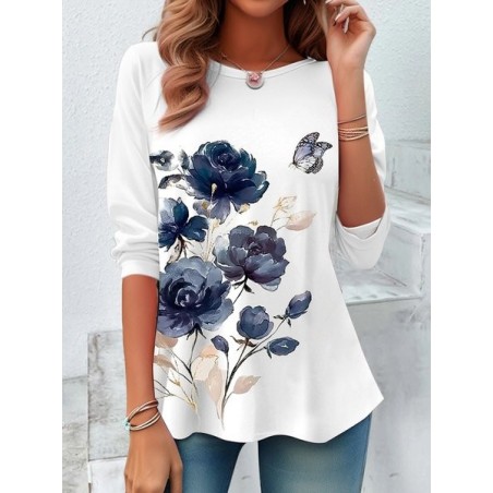 Women's Long Sleeve Tee T-shirt Spring/Fall Floral Printing Jersey Crew Neck Daily Going Out Casual Top