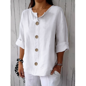 Women Plain Long Sleeve Shirt Spring/Fall Printing Stand Collar Daily Casual Top