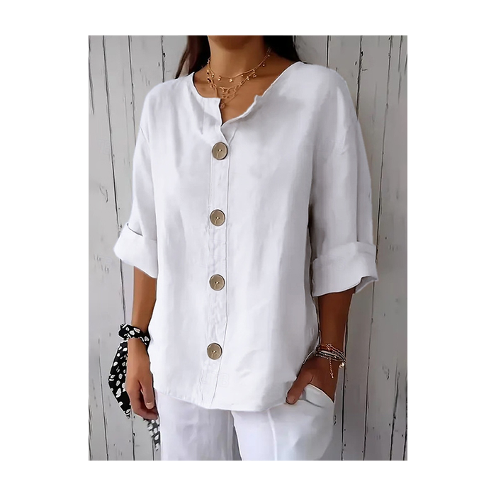 Women Plain Long Sleeve Shirt Spring/Fall Printing Stand Collar Daily Casual Top