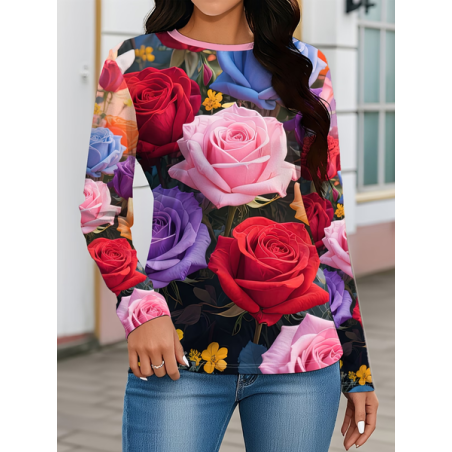 Women Floral Long Sleeve Tee T-shirt Crew Neck Printing Casual Graphic Tee Spring/Fall Top
