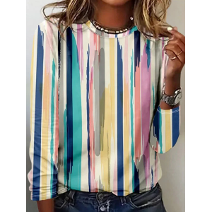 Women Abstract Long Sleeve Tee T-shirt Crew Neck Printing Casual Graphic Tee Spring/Fall Top