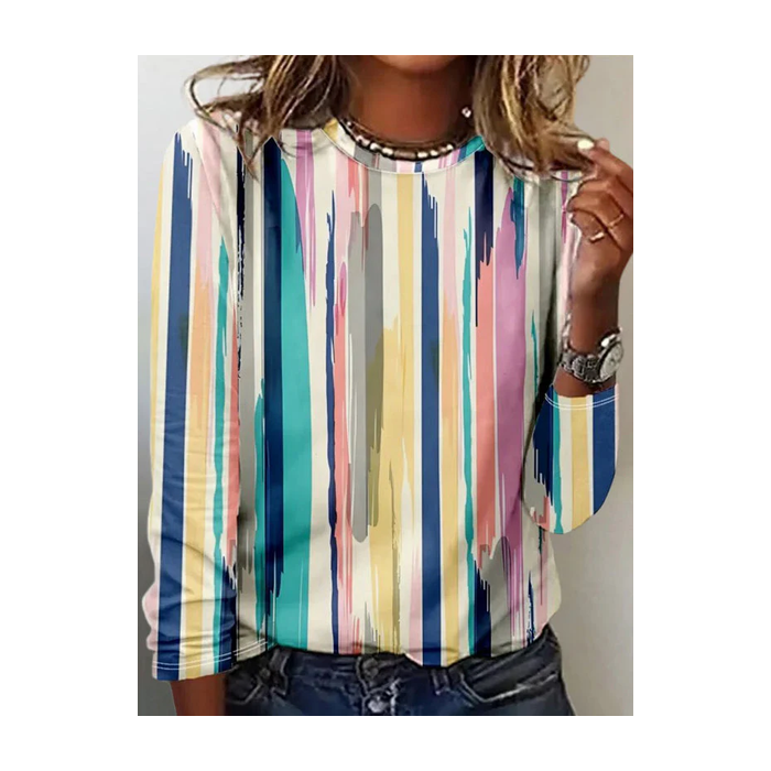 Women Abstract Long Sleeve Tee T-shirt Crew Neck Printing Casual Graphic Tee Spring/Fall Top