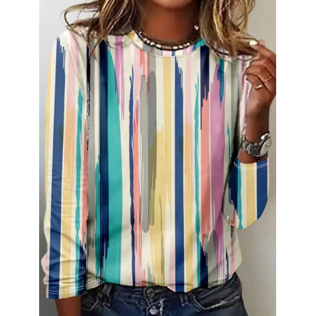 Women Abstract Long Sleeve Tee T-shirt Crew Neck Printing Casual Graphic Tee Spring/Fall Top