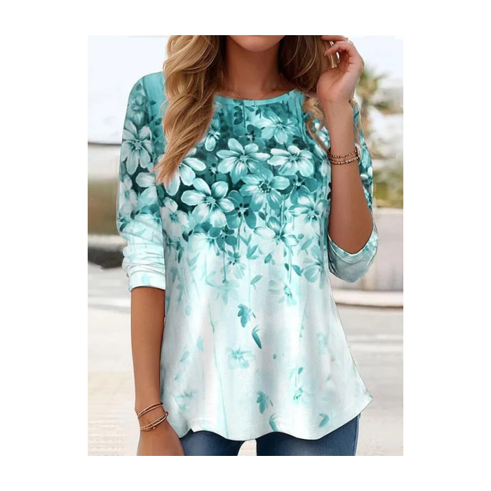 Women Floral Long Sleeve Tee T-shirt Crew Neck Printing Casual Tunic Spring/Fall Top