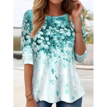 Women Floral Long Sleeve Tee T-shirt Crew Neck Printing Casual Tunic Spring/Fall Top