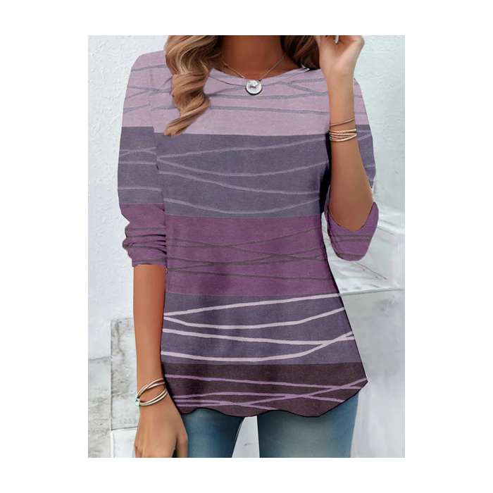 Women Abstract Long Sleeve Tee T-shirt Crew Neck Printing Casual Tunic Spring/Fall Top