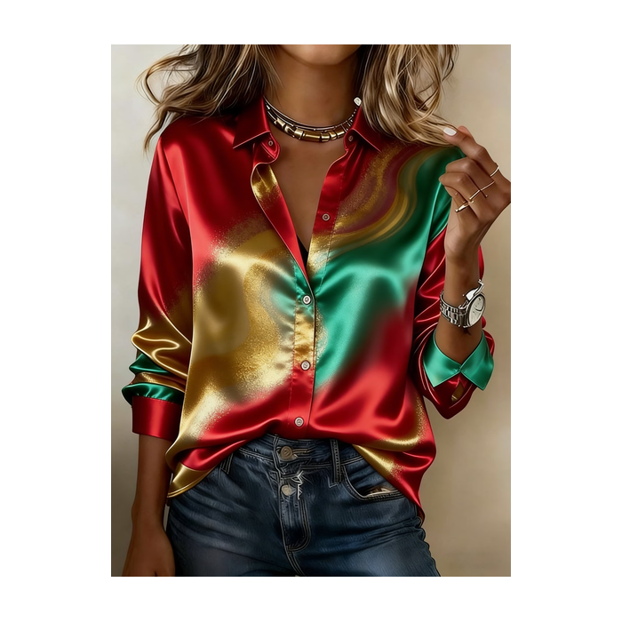 Women Abstract Shawl Collar Long Sleeve Shirt Casual Daily Spring/Fall Top