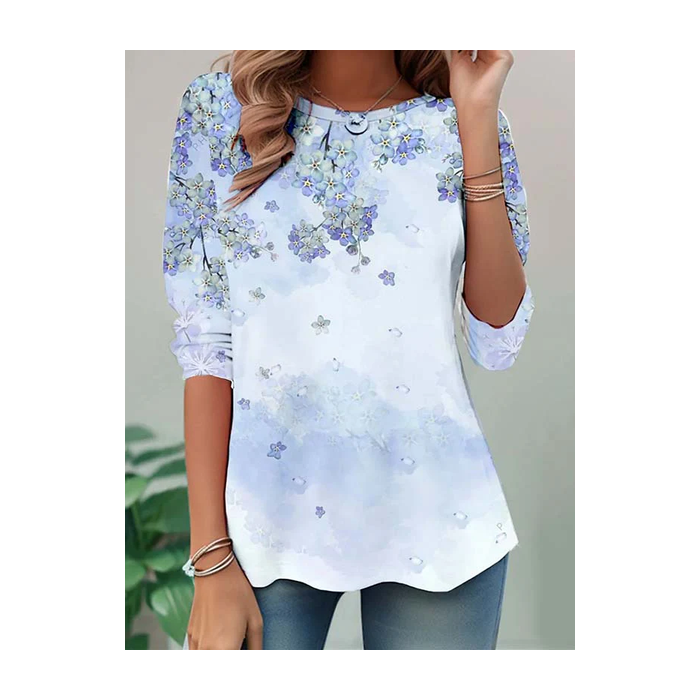 Women Floral Long Sleeve Tee T-shirt Crew Neck Printing Casual Tunic Spring/Fall Top