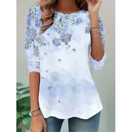 Women Floral Long Sleeve Tee T-shirt Crew Neck Printing Casual Tunic Spring/Fall Top
