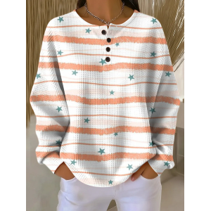 Women Star Crew Neck Printing Casual Spring/Fall Long Sleeve Sweatshirt