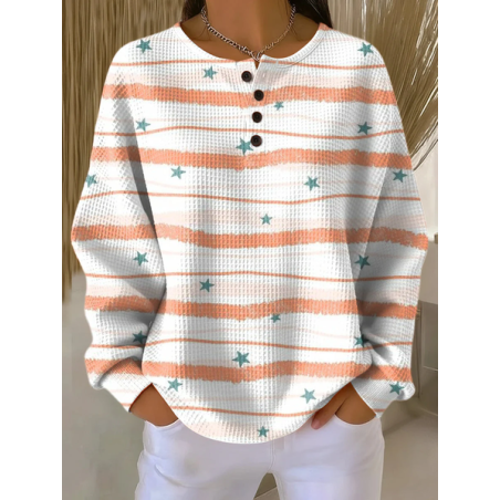 Women Star Crew Neck Printing Casual Spring/Fall Long Sleeve Sweatshirt