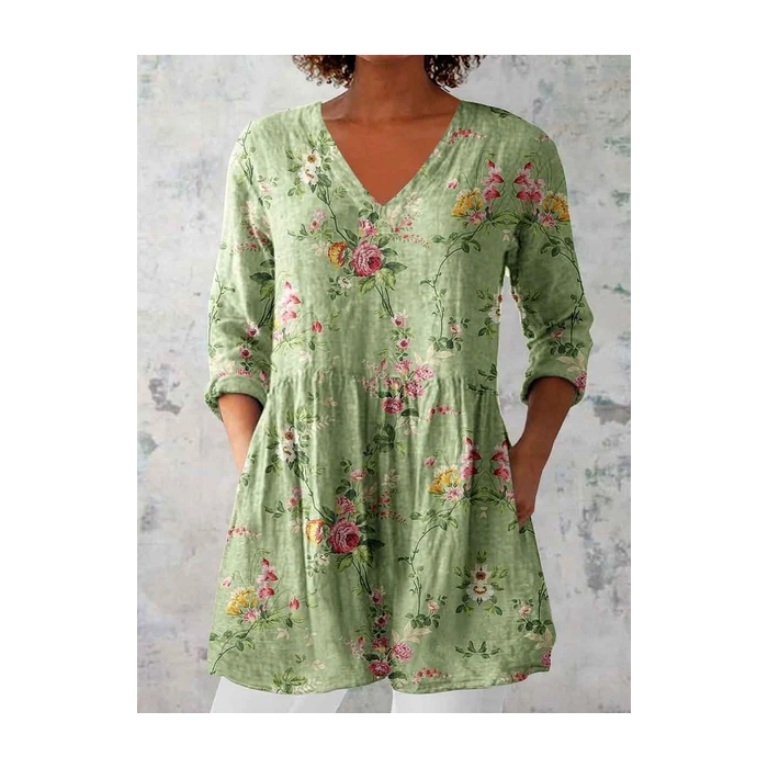 Women's Floral Half Sleeve Blouse_ Summer Printing V Neck Daily Casual Top