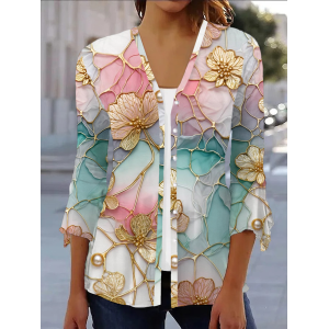 Women's Spring/Fall Cover-up Casual Floral Printing Lightweight Cardigan