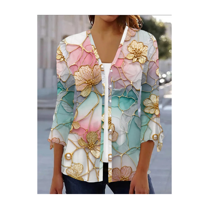 Women's Spring/Fall Cover-up Casual Floral Printing Lightweight Cardigan