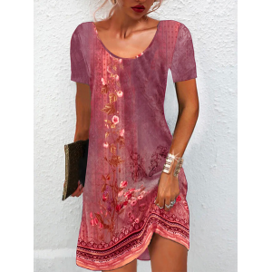 Women's Short Sleeve Summer Ethnic Jersey Dress Crew Neck Daily Going Out Casual Mini H-Line TUNIC