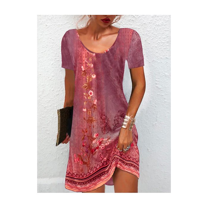 Women's Short Sleeve Summer Ethnic Jersey Dress Crew Neck Daily Going Out Casual Mini H-Line TUNIC