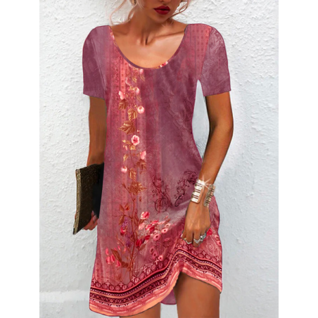 Women's Short Sleeve Summer Ethnic Jersey Dress Crew Neck Daily Going Out Casual Mini H-Line TUNIC