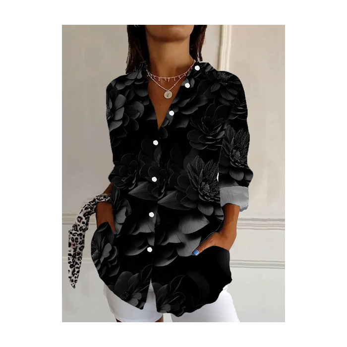 Women's Long Sleeve Shirt Spring/Fall Floral Buckle Shirt Collar Daily Going Out Casual Top