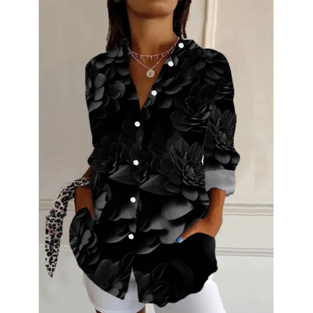 Women's Long Sleeve Shirt Spring/Fall Floral Buckle Shirt Collar Daily Going Out Casual Top