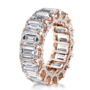 Italo Rose Gold Ring Emerald Cut Eternity Wedding Band For Women
