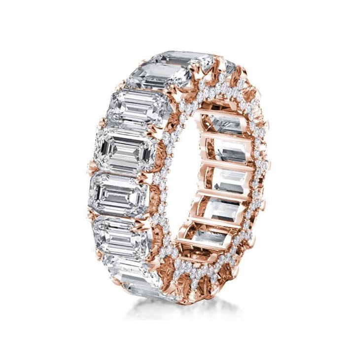 Italo Rose Gold Ring Emerald Cut Eternity Wedding Band For Women