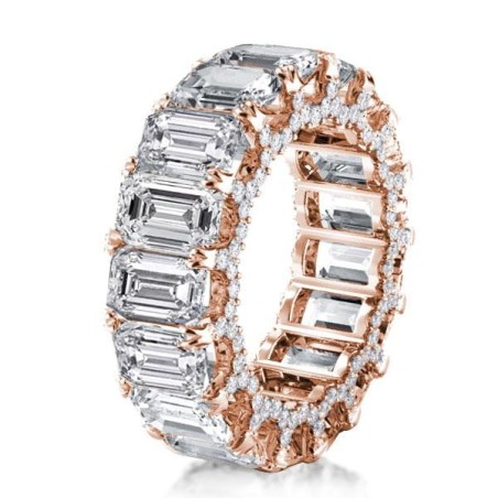 Italo Rose Gold Ring Emerald Cut Eternity Wedding Band For Women
