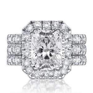 Italo Classic Halo Created White Sapphire 3PC Wedding Set