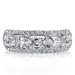 Halo Radiant Five Stone Created White Sapphire Wedding Band