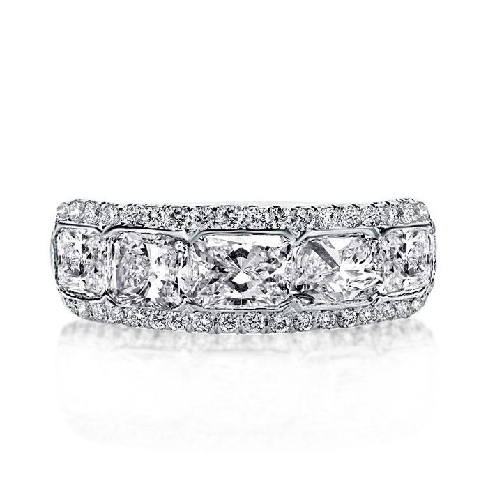Halo Radiant Five Stone Created White Sapphire Wedding Band