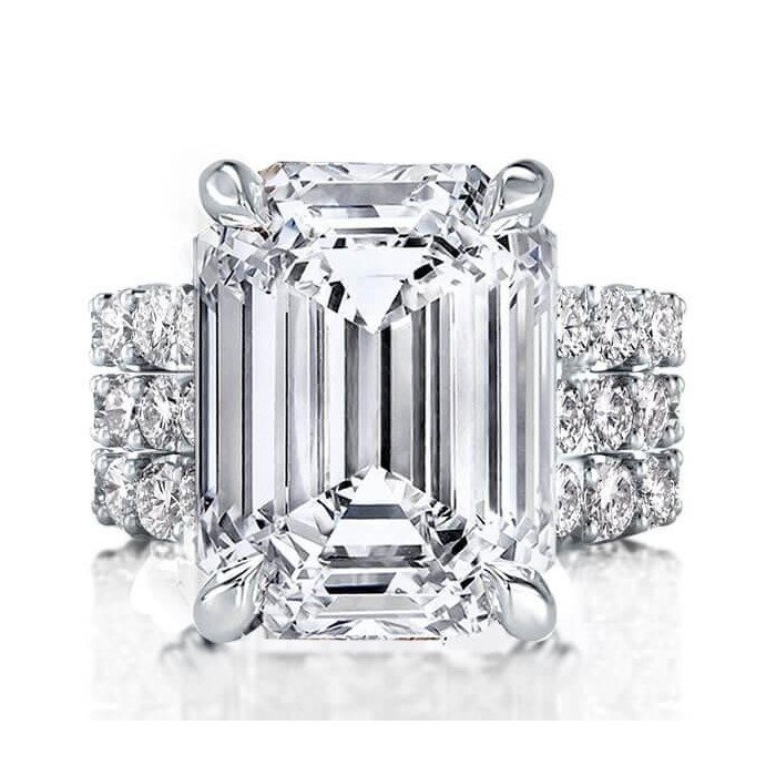 Italo Created White Sapphire Engagement Ring Set Emerald Cut Cocktail Ring Set 3pc Wedding Set