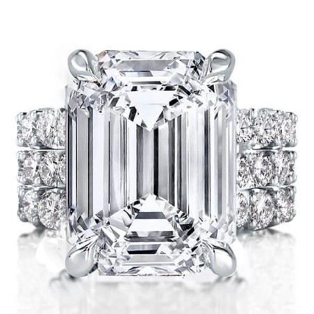 Italo Created White Sapphire Engagement Ring Set Emerald Cut Cocktail Ring Set 3pc Wedding Set