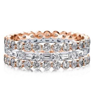 Eternity Triple Row Two Tone Rose Gold Stackable Band Set