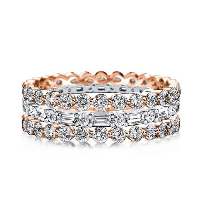 Eternity Triple Row Two Tone Rose Gold Stackable Band Set