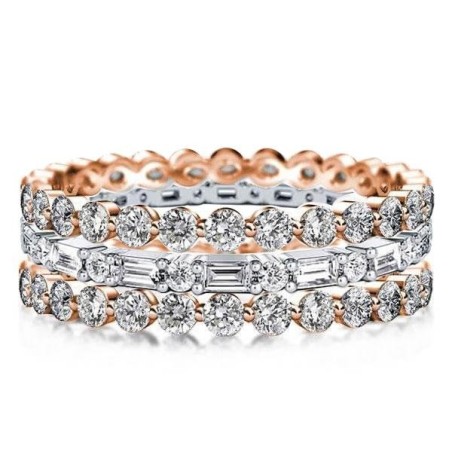Eternity Triple Row Two Tone Rose Gold Stackable Band Set