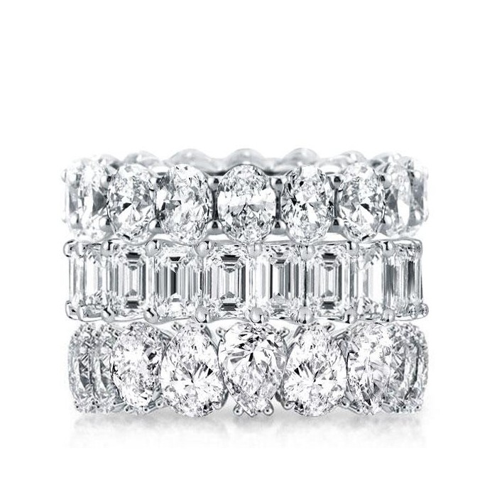 Triple Row Oval & Emerald & Pear Stackable Band Set