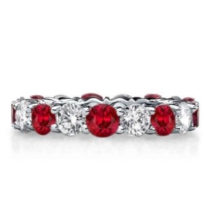 Round Cut Created White & Garnet Eternity Wedding Band