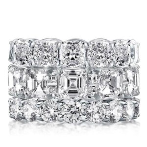 Triple Row Eternity Round & Asscher & Cushion Stackable Band Set