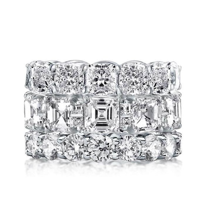 Triple Row Eternity Round & Asscher & Cushion Stackable Band Set