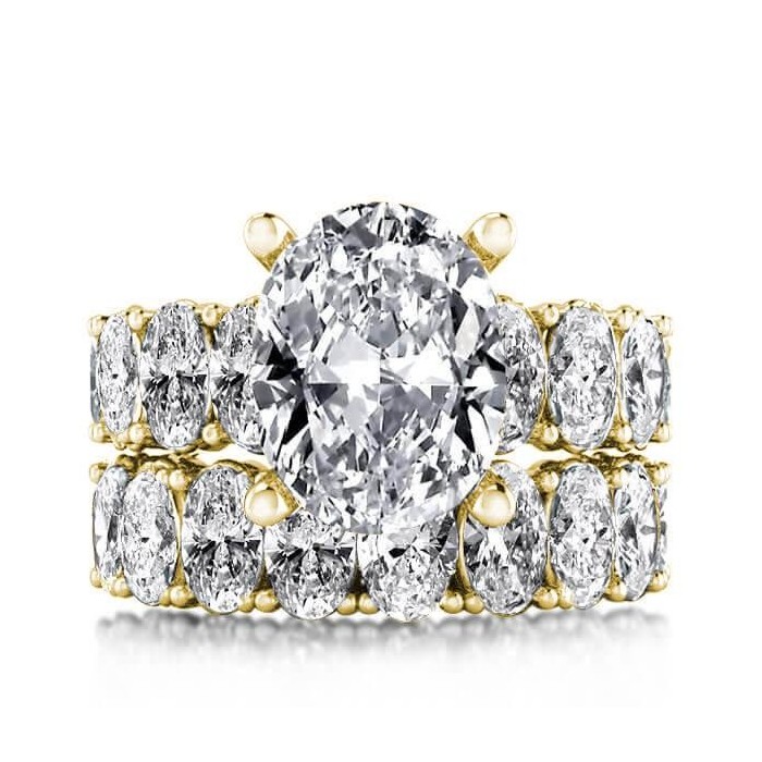 Italo Golden Oval Cut Engagement Rings Sets In 925 Sterling Silver