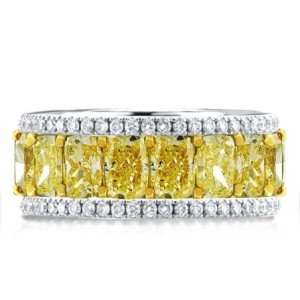Two Tone Triple Row Cushion Yellow Wedding Band