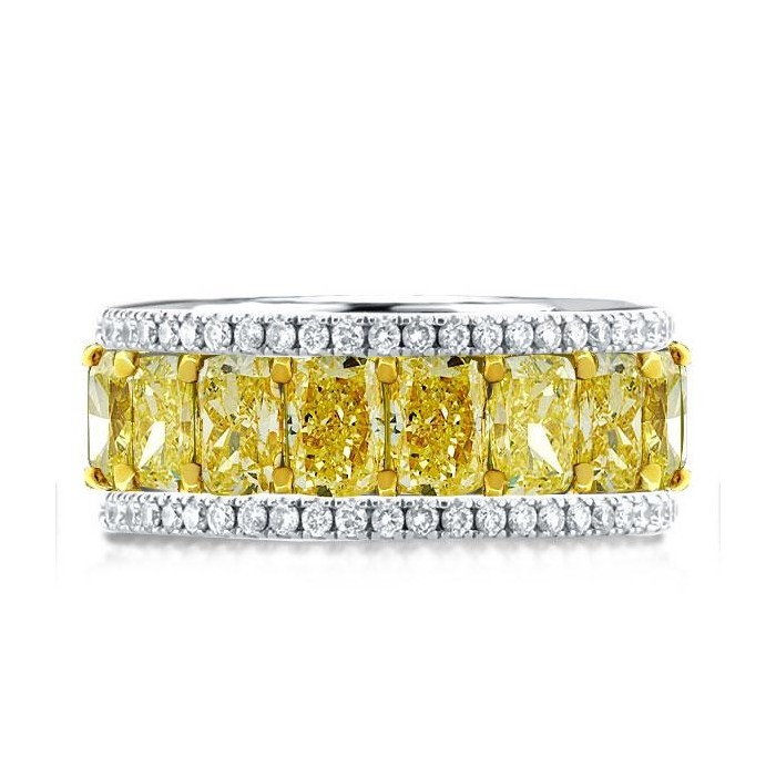 Two Tone Triple Row Cushion Yellow Wedding Band